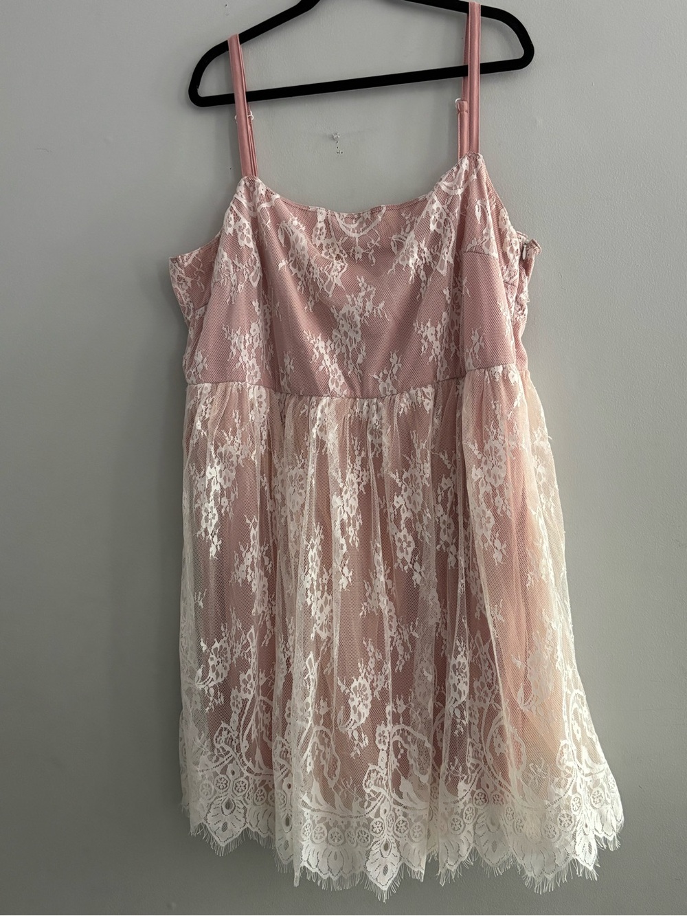 Junarose Romantic Floral Lace Pink Knee Length Spaghetti Strap Dress Size 22